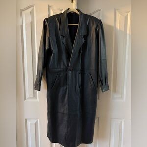 Women's Dark Blue Vintage Leather Coat